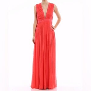 Diane Von Furstenberg Lelani Silk Pleated Sleeveless Dress Gown In Coral Size 8